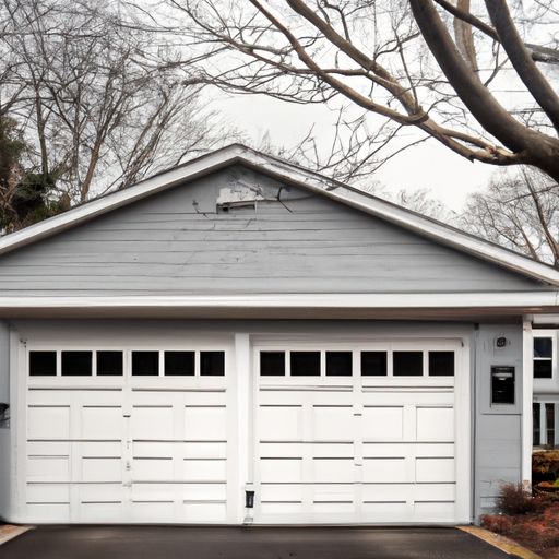 Modern insulated steel garage door on a Hanover, MA home with New England siding and driveway.