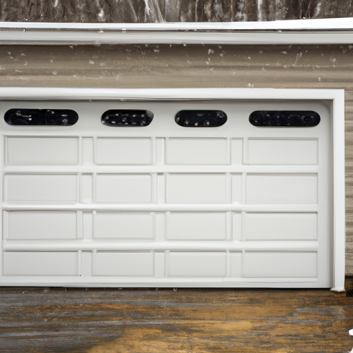 Suburban Hanover home with modern insulated garage door and light snow on driveway, late winter scene.