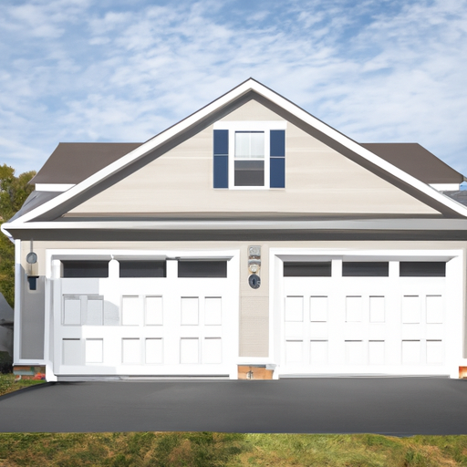 Suburban Hanover, MA home with a closed sectional garage door on a Cape-style house, morning light.