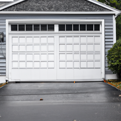 Suburban Hanover, MA home with a closed sectional garage door and paved driveway in soft morning light
