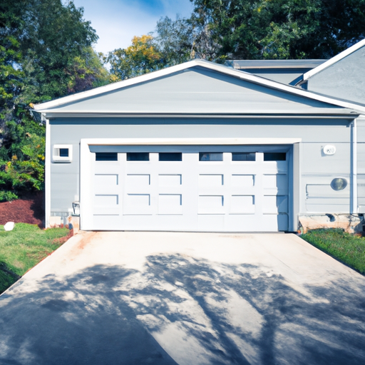 Suburban Hanover garage door on a quiet street, showing panels and driveway in natural morning light.